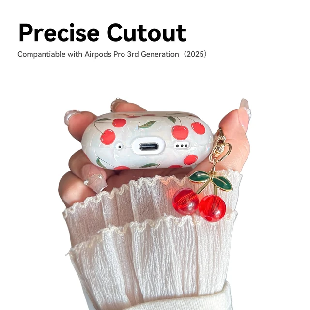 Alt view image 6 of 7 - Compatible with AirPods Pro 3 Case, Cute Pretty Aesthetic AirPod Pro 3 Case Cover with Cherry Keychain, Premium TPU Protective Shockproof Case for Women Girl