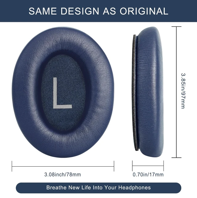 Alt view image 7 of 7 - Ear Pads Replacement for Bose QuietComfort 45 (QC45) - Earpad Cushions for QuietComfort SE (QC SE) Wireless Over-Ear Headphones with Protein Leather Noise Isolation Memory Foam (Midnight Blue)