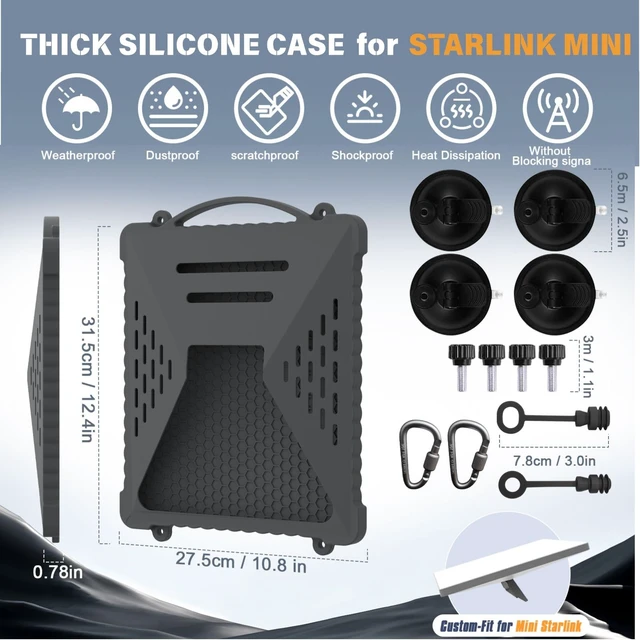 Alt view image 6 of 7 - ACOVE Suction Car Cup Mount for Starlink-Mini,2-in-1 Satellite Dish Mounts Protective Silicone Case & Strong Suction Cup Stable Satellite Signal with Hook & Handle for Car Window/RVs/Road Trips,Gery