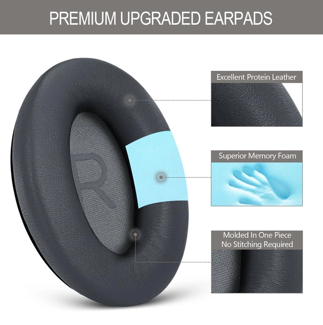 Alt view image 3 of 7 - Ear Pads Replacement for Bose QC45 & QC & SE & QC Wireless - Dark Grey for QuietComfort 45 & QuietComfort SE & Quiet Comfort Wireless with Premium Protein Leather, Noise Isolation Memory Foam