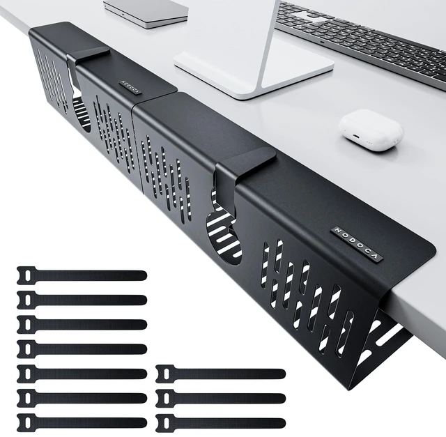 Main image of No Drill Under Desk Cable Management Tray, 14'' Wire Management, Punch-Free Clamp on, Metal Cable Tray, Wire Organizer Under Desk, Under Desk Basket for Office and Home, Black(2 Packs)