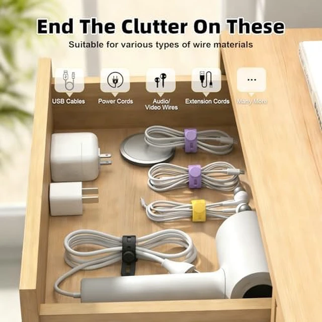Alt view image 2 of 7 - 56Pcs Silicone Cable Ties Reusable, Multipurpose Cable Management Organizer, Adjustable Fastening Cable Straps with Locking Buckles, High Elasticity Cord Organizer, Travel Essentials (5.2in, 7Colors)