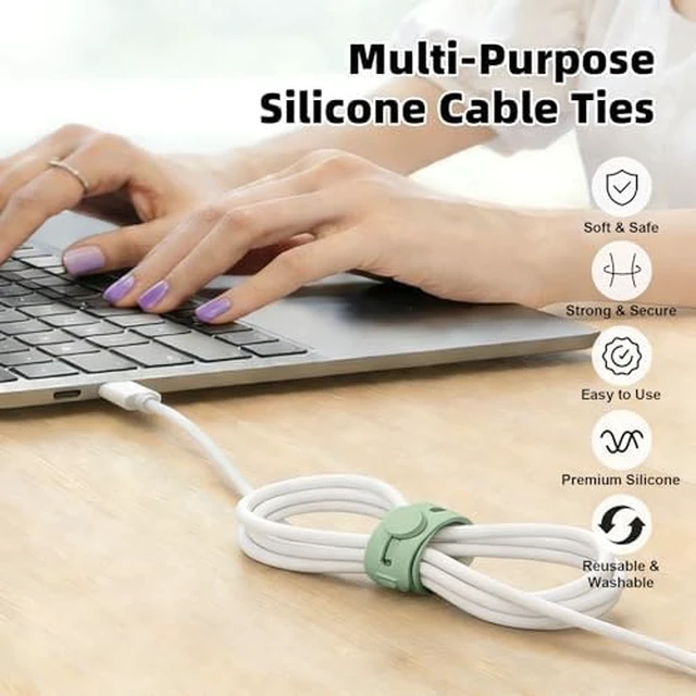Alt view image 6 of 7 - 56Pcs Silicone Cable Ties Reusable, Multipurpose Cable Management Organizer, Adjustable Fastening Cable Straps with Locking Buckles, High Elasticity Cord Organizer, Travel Essentials (5.2in, 7Colors)