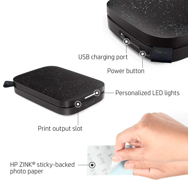 Alt view image 2 of 7 - Sprocket Portable 2x3 Instant Photo Printer (Black Noir) Zink Paper Bundle