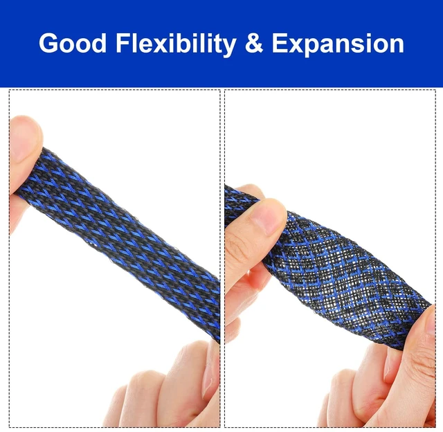 Alt view image 3 of 7 - 96ft Wire Loom Braided Cable 1/4, 1/2, 3/4 Inch,Black and Blue Wire Loom Braided Cable Sleeve Covers, with 127 Heat Shrink for Audio Video Cables, Protects from Pets, Flexible Organizer