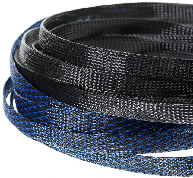Alt view image 5 of 7 - 96ft Wire Loom Braided Cable 1/4, 1/2, 3/4 Inch,Black and Blue Wire Loom Braided Cable Sleeve Covers, with 127 Heat Shrink for Audio Video Cables, Protects from Pets, Flexible Organizer