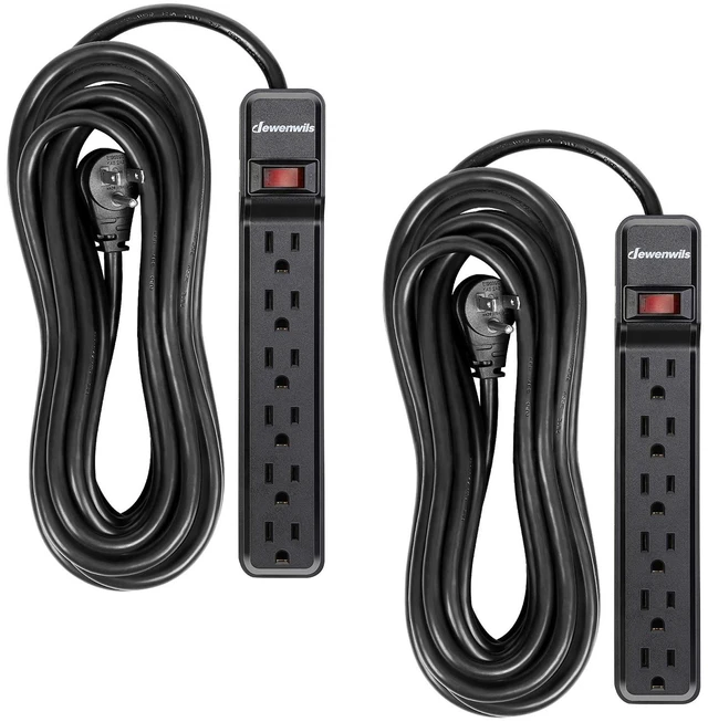 Main image of 2-Pack Power Strip Surge Protector,25 Ft Extra Long Extension Cord, Low Profile Flat Plug,15 Amp Circuit Breaker, 500 Joules, Wall Mount, Black, UL Listed