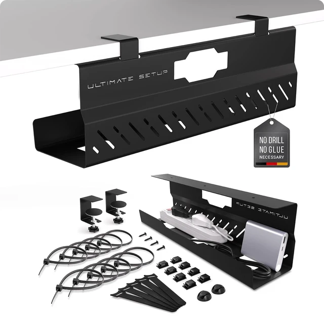 Main image of Under Desk Cable Management Tray no Drill Wire Management - Cord Organizer Huge Load Capacity Under Desk Cable Tray no Drill (Black, 1 Piece Set)