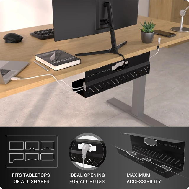 Alt view image 2 of 7 - Under Desk Cable Management Tray no Drill Wire Management - Cord Organizer Huge Load Capacity Under Desk Cable Tray no Drill (Black, 1 Piece Set)