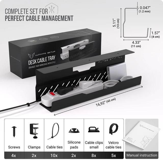 Alt view image 6 of 7 - Under Desk Cable Management Tray no Drill Wire Management - Cord Organizer Huge Load Capacity Under Desk Cable Tray no Drill (Black, 1 Piece Set)