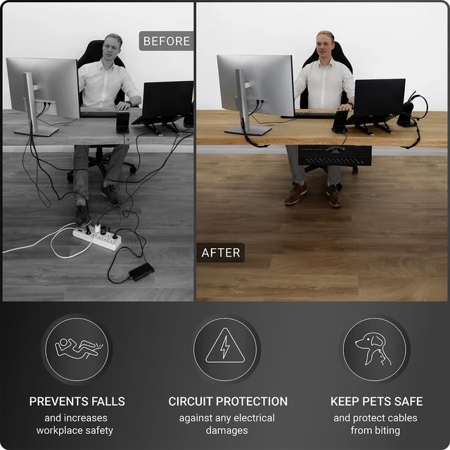 Alt view image 5 of 7 - Under Desk Cable Management Tray no Drill Wire Management - Cord Organizer Huge Load Capacity Under Desk Cable Tray no Drill (Black, 1 Piece Set)