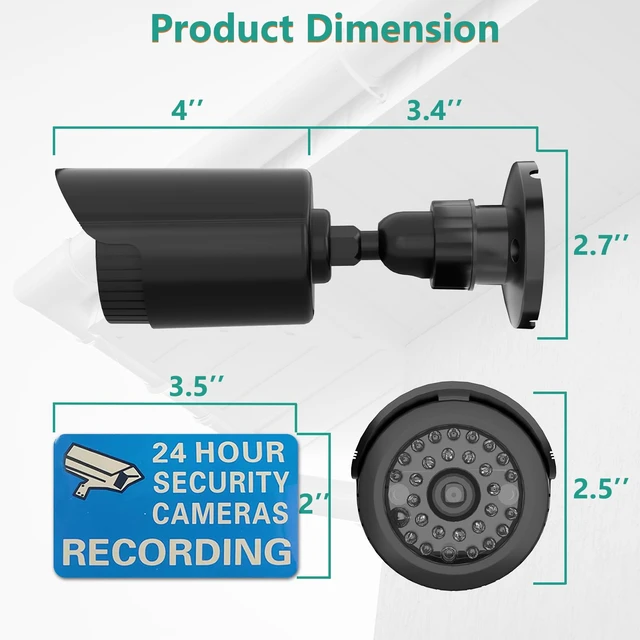 Alt view image 2 of 7 - Fake Security Camera with Flashing Red Light, 2 Pack, BlackTC-B2 Dummy Cameras for Outside Indoor, Home Simulated Surveillance Cam, Realistic Look, Weatherproof, Warning Sticker Included