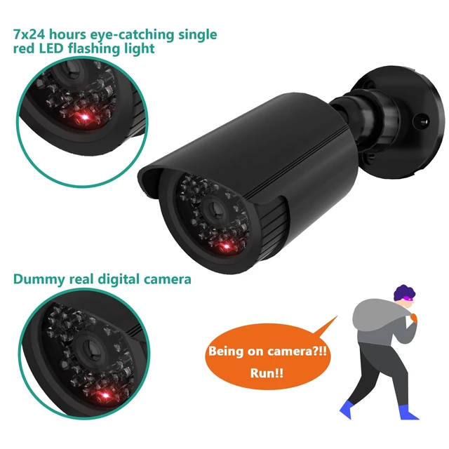 Alt view image 3 of 7 - Fake Security Camera with Flashing Red Light, 2 Pack, BlackTC-B2 Dummy Cameras for Outside Indoor, Home Simulated Surveillance Cam, Realistic Look, Weatherproof, Warning Sticker Included