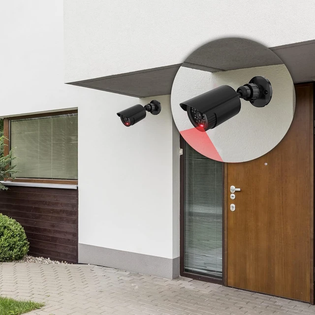 Alt view image 4 of 7 - Fake Security Camera with Flashing Red Light, 2 Pack, BlackTC-B2 Dummy Cameras for Outside Indoor, Home Simulated Surveillance Cam, Realistic Look, Weatherproof, Warning Sticker Included