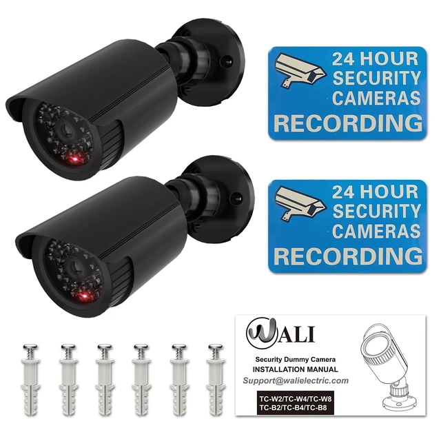 Alt view image 7 of 7 - Fake Security Camera with Flashing Red Light, 2 Pack, BlackTC-B2 Dummy Cameras for Outside Indoor, Home Simulated Surveillance Cam, Realistic Look, Weatherproof, Warning Sticker Included