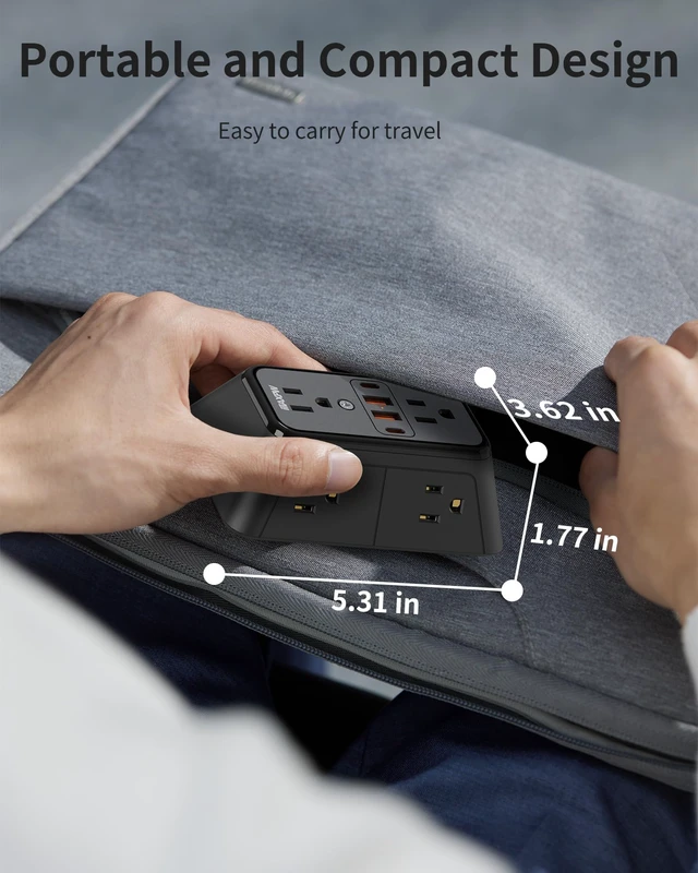 Alt view image 7 of 7 - Wall Outlet Extender, 1050J Surge Protector, 6 Outlets 4 USB(2 USB-C),Black 3-Sided Multi Plug Outlet, 2.1in Wide Spaced Power Strip, 1875W, ETL Listed, Wall Plug for Home Office Dorm Travel