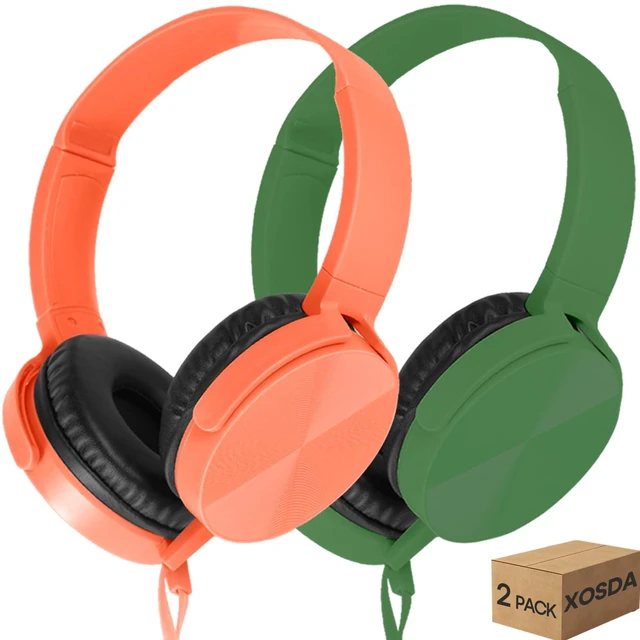 Main image of 2 Pack Kids Headphones for School Classroom Students, Wired Headphones Durable Class Set Earphones for Children Toddler Teens Boys Girls and Adult (LS450, Green+Orange)