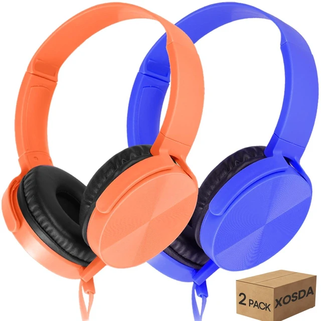 Main image of Classroom Headphones 2 Pack for School Students Kids, Durable Class Set Wired Earphones for Children Toddler Teens Boys Girls and Adult (LS450, Dark Blue+Orange)