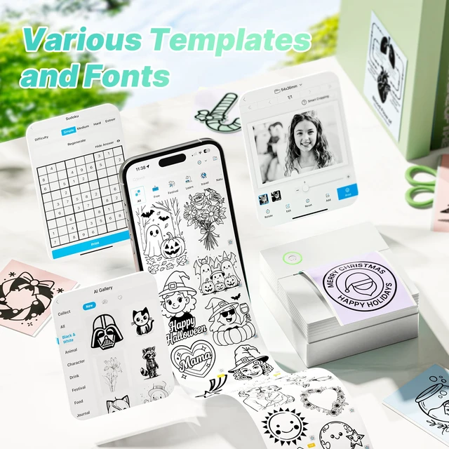 Alt view image 3 of 7 - Mini Sticker Printer, PM290 Sticker Maker Machine with 3 Roll Paper Good Quality, Portable, Smart AI APP, Mini Printer for Study, Gifts for Girls Boys, Back to School Supplies for Teachers