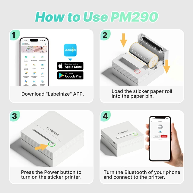 Alt view image 7 of 7 - Mini Sticker Printer, PM290 Sticker Maker Machine with 3 Roll Paper Good Quality, Portable, Smart AI APP, Mini Printer for Study, Gifts for Girls Boys, Back to School Supplies for Teachers