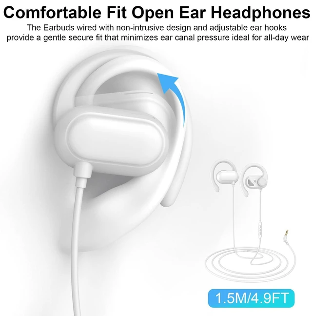 Alt view image 2 of 7 - Open Ear Headphones Wired 3.5mm Earphones for Chormebook Laptop PC 3.5mm Over Earbuds Wired with Ear Hooks& Microphone,Plug in EarBud for Samsung A15 A14/Kindle Fire Zoom Office Running Sport