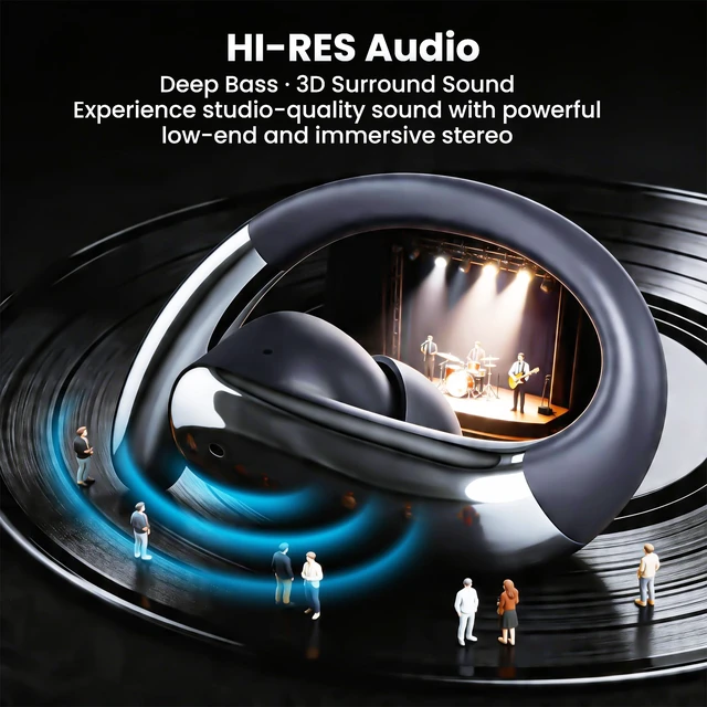 Alt view image 2 of 7 - Active Noise Cancelling Earbuds Wireless Earbuds Bluetooth 6.0 Headphones, Hi-Res Audio Clear Calls Earphones with Over Ear Hooks for Running Gym Workout Travel Black