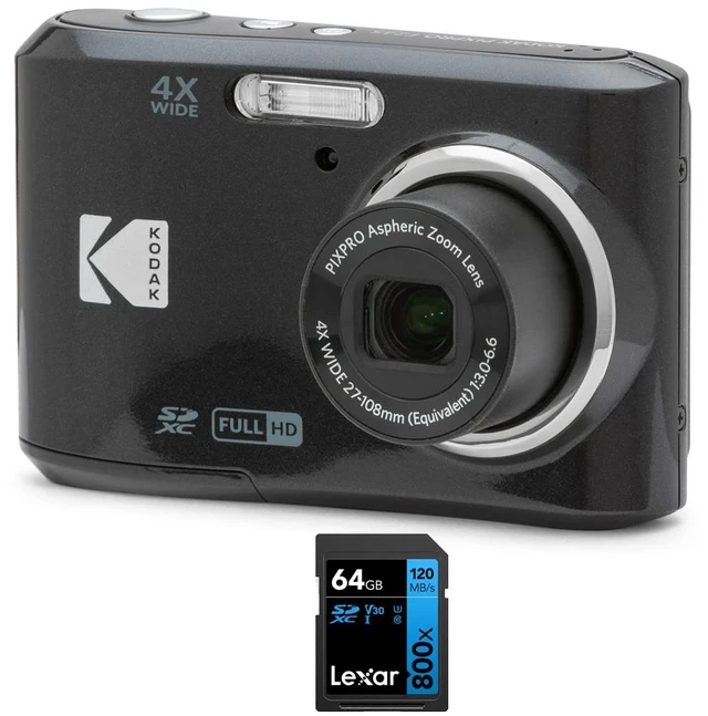 Main image of FZ45BK PIXPRO 16MP Digital Camera Black Bundle with Lexar 64GB High-Performance 800x UHS-I SDHC Memory Card Blue Series