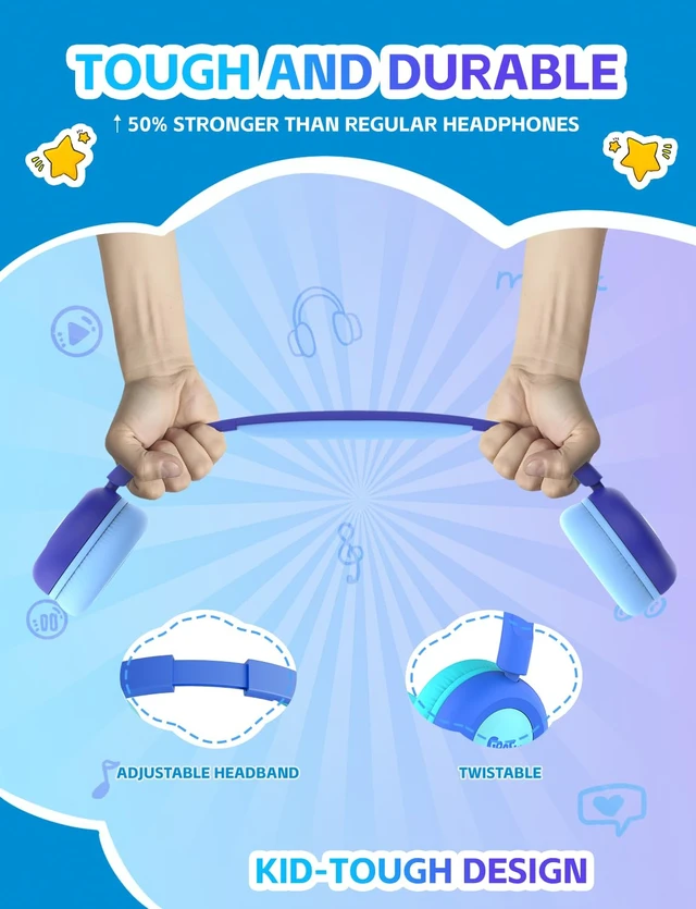 Alt view image 5 of 7 - Kids Bluetooth Headphones,Toddler Headphones with Microphone,85dB Volume Limited,Bluetooth 5.4 Twistable Lightweight Kids Wireless Earphones for Boy Girl Tablet Travel School
