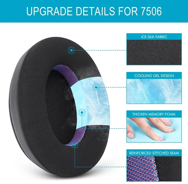Alt view image 3 of 7 - Replacement Ear Pads for Sony MDR-7506 V6 V7 CD900ST, Cooling Gel Cushions Upgraded Earpads for Sony MDR7506 Professional Headphones
