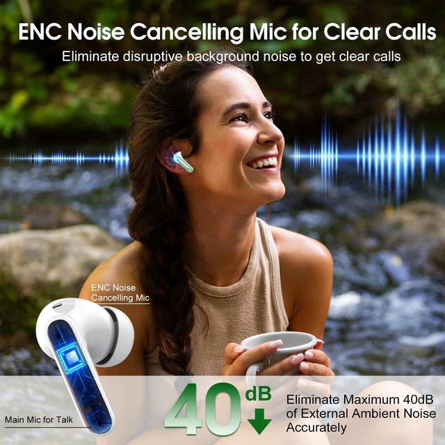 Alt view image 3 of 7 - Wireless Earbuds, 2025 Bluetooth Headphones 5.3 HiFi Stereo Earphones, 40H Playtime in-Ear Earbud, Bluetooth Earbud with LED Power Display, IP7 Waterproof Earphones Sport Headset for Android iOS