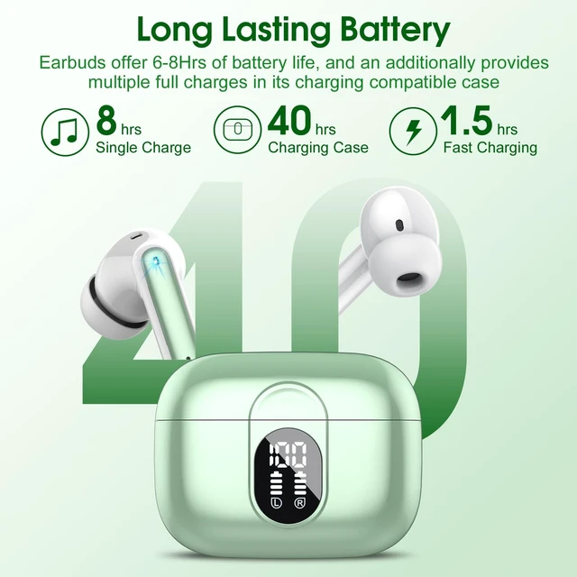 Alt view image 4 of 7 - Wireless Earbuds, 2025 Bluetooth Headphones 5.3 HiFi Stereo Earphones, 40H Playtime in-Ear Earbud, Bluetooth Earbud with LED Power Display, IP7 Waterproof Earphones Sport Headset for Android iOS