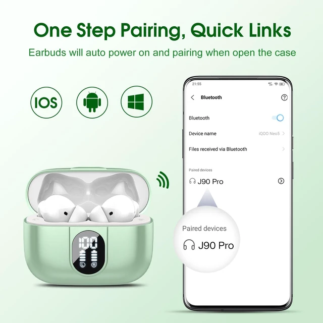 Alt view image 6 of 7 - Wireless Earbuds, 2025 Bluetooth Headphones 5.3 HiFi Stereo Earphones, 40H Playtime in-Ear Earbud, Bluetooth Earbud with LED Power Display, IP7 Waterproof Earphones Sport Headset for Android iOS