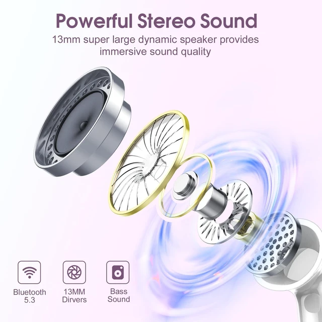 Alt view image 2 of 7 - 2025 Bluetooth 5.3 Headphones Wireless Earbuds HiFi Stereo, 40H Playtime in-Ear Earbud, Bluetooth Earbuds with LED Power Display, IP7 Waterproof Wireless Earphones Sport Headset for Android iOS
