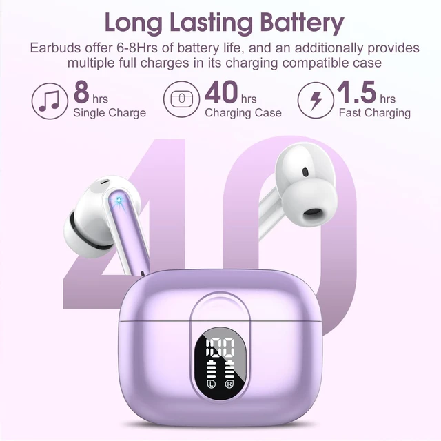Alt view image 4 of 7 - 2025 Bluetooth 5.3 Headphones Wireless Earbuds HiFi Stereo, 40H Playtime in-Ear Earbud, Bluetooth Earbuds with LED Power Display, IP7 Waterproof Wireless Earphones Sport Headset for Android iOS