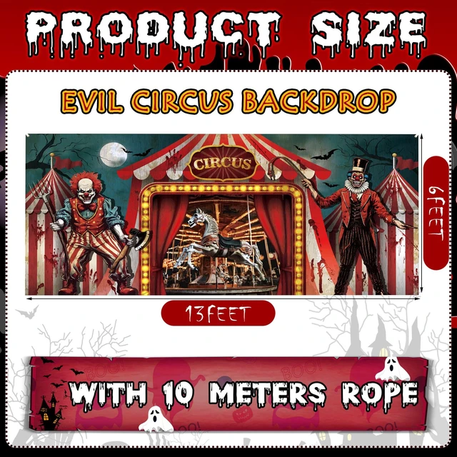 Alt view image 2 of 7 - 6 X 13 ft Halloween Garage Door Cover Circus Clown Banner Evil Circus Backdrop for Photography, Waterproof Outdoor Garage Decoration, Horror Clown Tent Design, Party Background