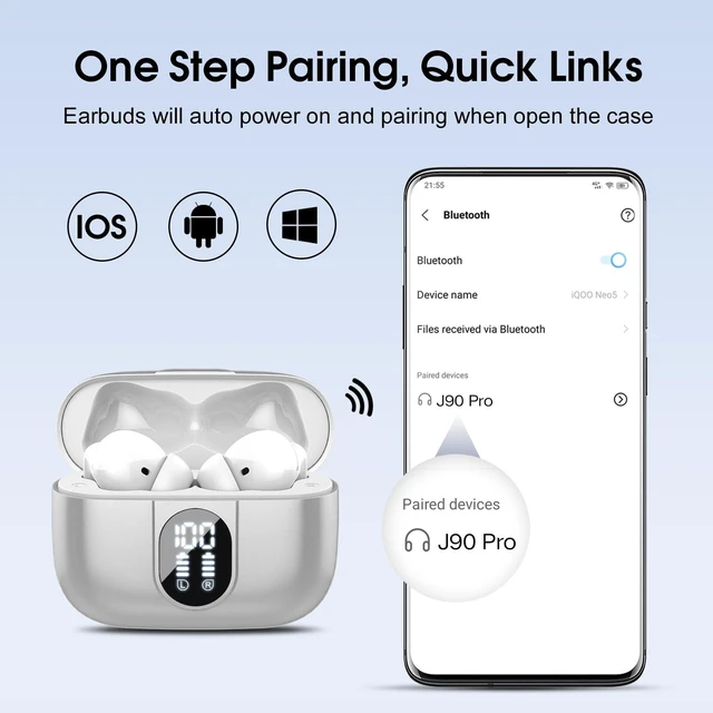 Alt view image 6 of 7 - Wireless Earbuds, Bluetooth Headphones HiFi Stereo, 40H Playtime in-Ear Earbud, 2024 Bluetooth 5.3 Earbuds with LED Power Display, IP7 Waterproof Wireless Earphones Sport Headset for Android iOS