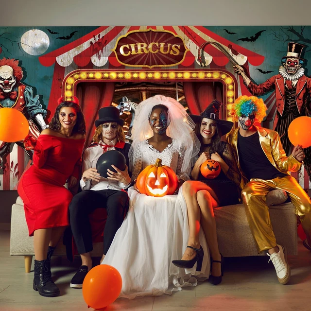 Alt view image 6 of 7 - 6 X 13 ft Halloween Garage Door Cover Circus Clown Banner Evil Circus Backdrop for Photography, Waterproof Outdoor Garage Decoration, Horror Clown Tent Design, Party Background