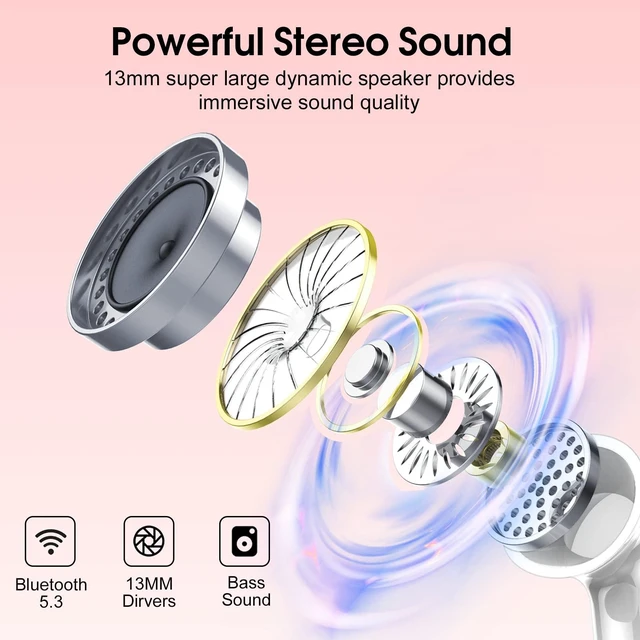 Alt view image 2 of 3 - Wireless Earbuds, 2024 Bluetooth Headphones 5.3 HiFi Stereo Earphones, 40H Playtime in-Ear Earbud, Bluetooth Earbud with Dual Mic Call, IP7 Waterproof Earphones Sport Headset for iOS