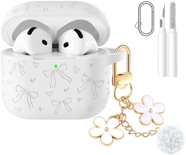Main image of for Airpods 5 Case & Airpods 4 Cute Case Cover with Cleaner Kit Engraved Soft Silicone Protective Case for AirPods 4 & AirPods 5 with Flower Charm Keychain, Carabiner for Girly Women Men