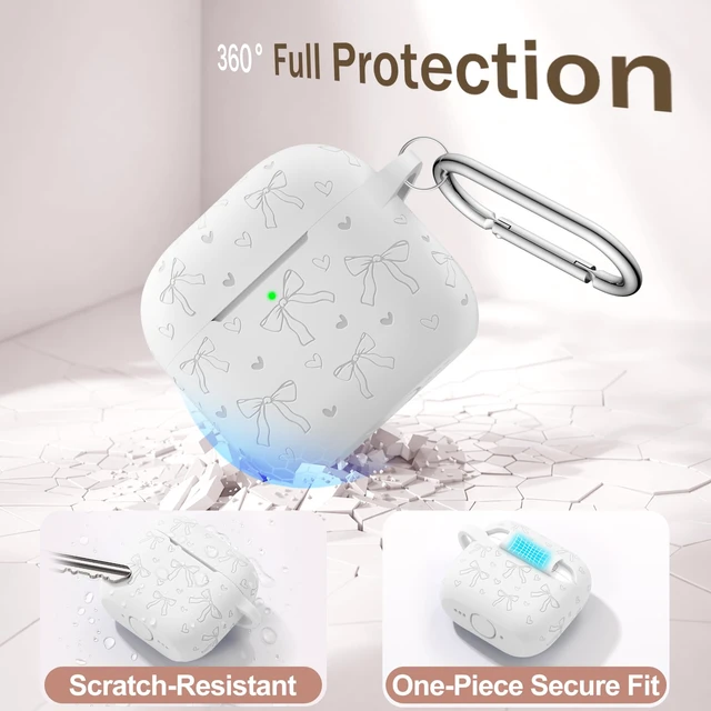 Alt view image 3 of 7 - for Airpods 5 Case & Airpods 4 Cute Case Cover with Cleaner Kit Engraved Soft Silicone Protective Case for AirPods 4 & AirPods 5 with Flower Charm Keychain, Carabiner for Girly Women Men