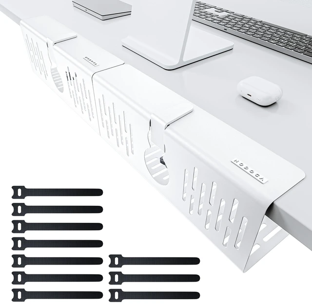 Main image of No Drill Under Desk Cable Management Tray, 14'' Wire Management, Punch-Free Clamp on, Metal Cable Tray, Wire Organizer Under Desk, Under Desk Basket for Office and Home, White(2 Packs)