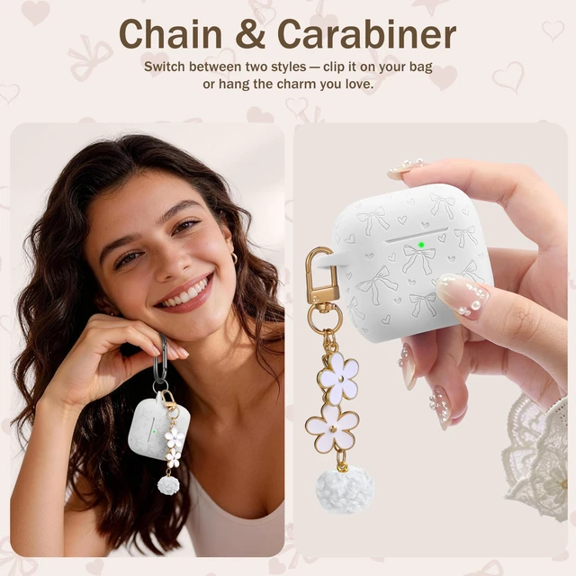 Alt view image 5 of 7 - for Airpods 5 Case & Airpods 4 Cute Case Cover with Cleaner Kit Engraved Soft Silicone Protective Case for AirPods 4 & AirPods 5 with Flower Charm Keychain, Carabiner for Girly Women Men