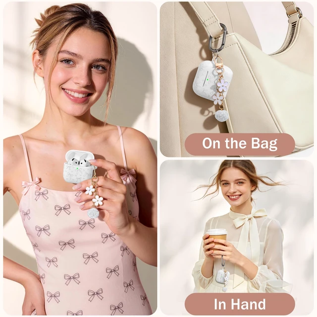 Alt view image 6 of 7 - for Airpods 5 Case & Airpods 4 Cute Case Cover with Cleaner Kit Engraved Soft Silicone Protective Case for AirPods 4 & AirPods 5 with Flower Charm Keychain, Carabiner for Girly Women Men