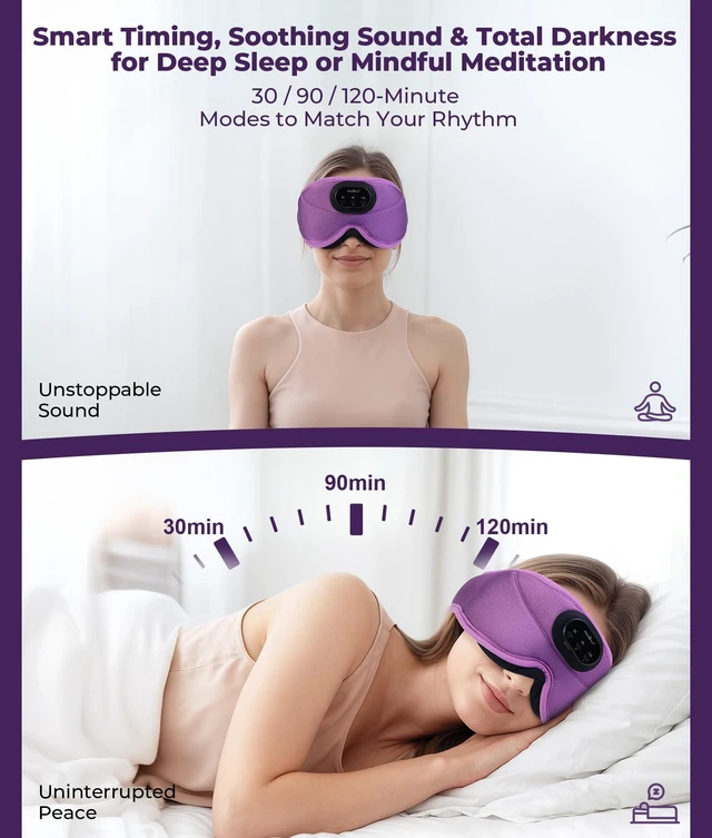 Alt view image 2 of 7 - Sleep Headphones Bluetooth 5.4 with Smart Timer 3D Eye Mask Auto Shut Off Timer, 14-Hour Playtime, 100% Blackout, Removable Module Washable Design for Sleeping Travel and Meditation