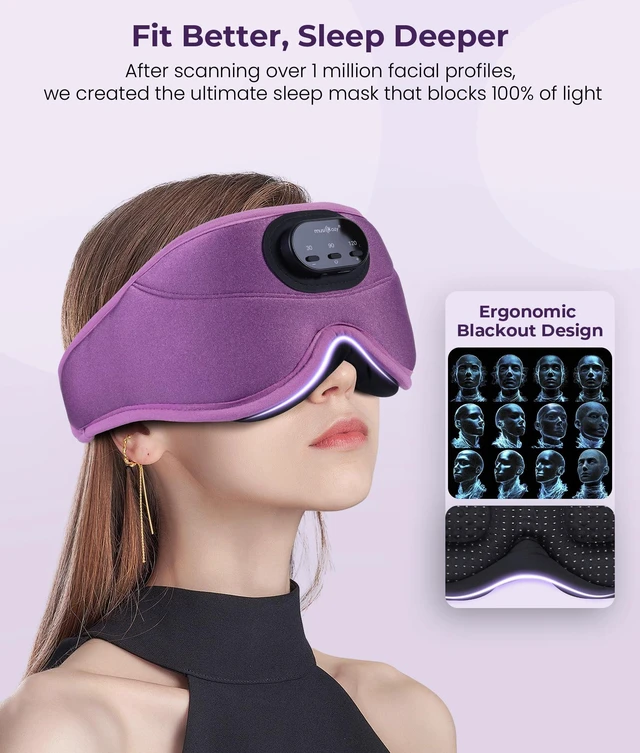 Alt view image 3 of 7 - Sleep Headphones Bluetooth 5.4 with Smart Timer 3D Eye Mask Auto Shut Off Timer, 14-Hour Playtime, 100% Blackout, Removable Module Washable Design for Sleeping Travel and Meditation