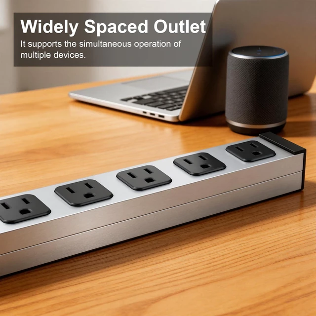 Alt view image 5 of 7 - Long Metal 20 Outlet Wide Spaced Garage Industrial Heavy Duty 15 Ft Extension Cord Power Strip 15A, 125V, 1875W Silver&Black