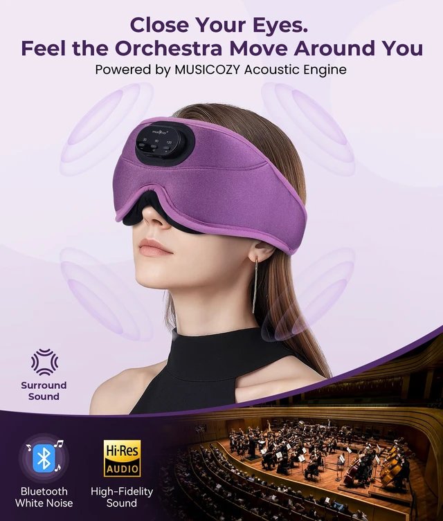 Alt view image 5 of 7 - Sleep Headphones Bluetooth 5.4 with Smart Timer 3D Eye Mask Auto Shut Off Timer, 14-Hour Playtime, 100% Blackout, Removable Module Washable Design for Sleeping Travel and Meditation