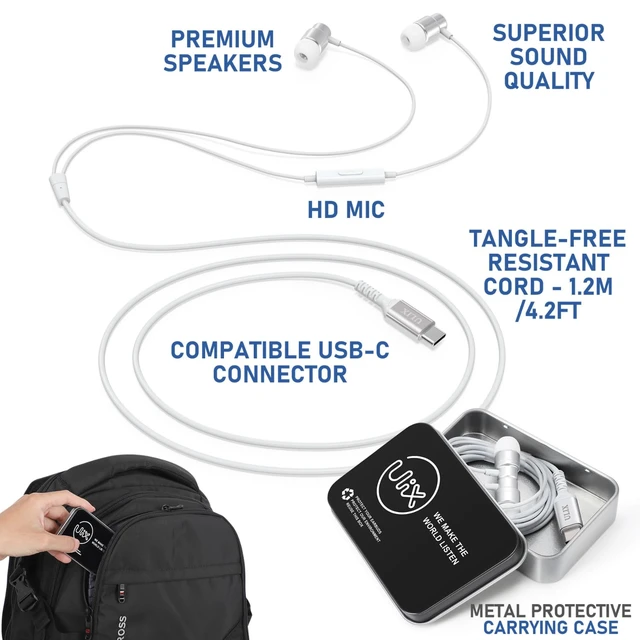 Alt view image 3 of 7 - Rider USB C Headphones, Magnetic USB-C Earbuds for iPhone 16 15 Pro Max Plus Samsung Galaxy S24 S23 Ultra S22 S21 FE S20 Z Flip 3 Fold 4 A53 A54, USB Type C Earphones - White