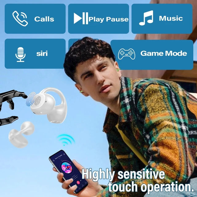 Alt view image 5 of 7 - Open Ear Earbuds,Wireless Earbuds Bluetooth 5.4 Ergonomic Clip-On Ear Buds, Bone Conduction Over The Ear Headphones 48H Playtime, Perfect Running Headphones for Sports IPX7 Waterproof