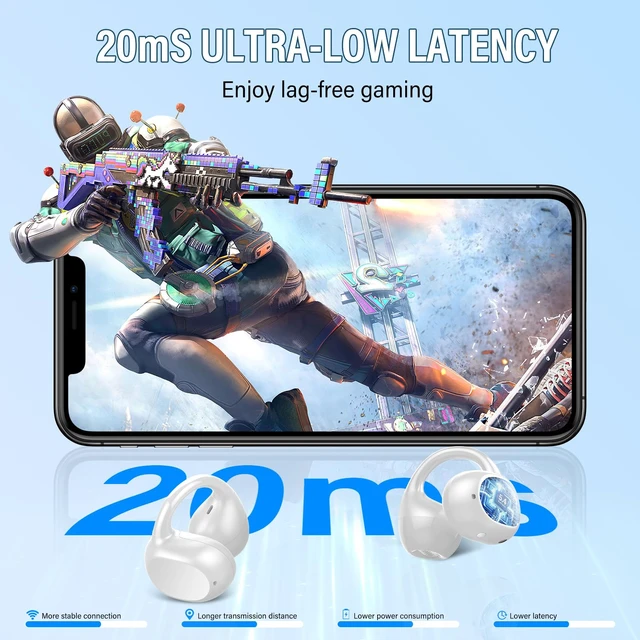 Alt view image 4 of 7 - Open Ear Earbuds,Wireless Earbuds Bluetooth 5.4 Ergonomic Clip-On Ear Buds, Bone Conduction Over The Ear Headphones 48H Playtime, Perfect Running Headphones for Sports IPX7 Waterproof